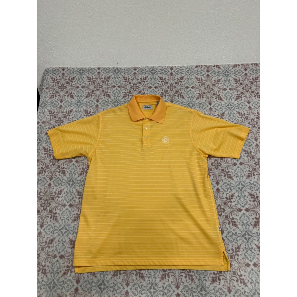 Straight Down Performance Mens Yellow Striped Golf Polo Shirt Size M 1903 VC